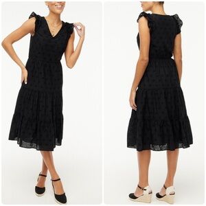 J CREW Black Eyelet Midi Tiered Dress Size 14 100% Cotton